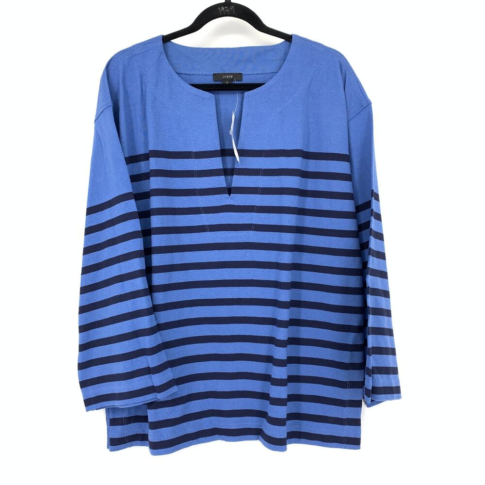 J.Crew Mariner Cloth Tunic Blue Two Tone Womens Sz S Split Neck 100% Cotton NEW